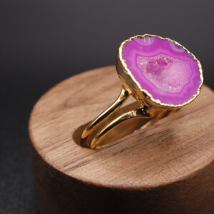 Anillo baño de oro cuarzo rosa (ajustable)